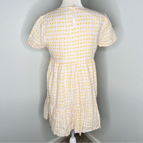 Alice Walk 100% Linen Yellow Polka Dot Baby Doll Dress S - Picture 3 of 5